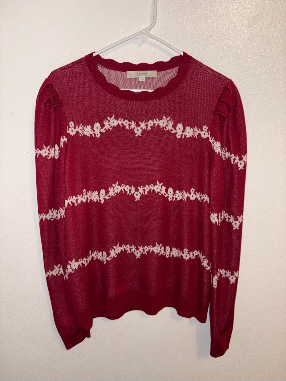 LOFT Burgundy Floral Stripes Sweater Size Large